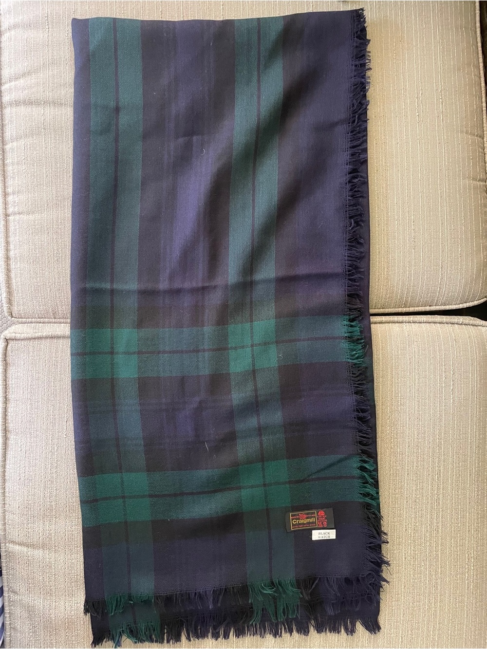 Classic Blackwatch Plaid Wool Wrap in Navy & Dark Green